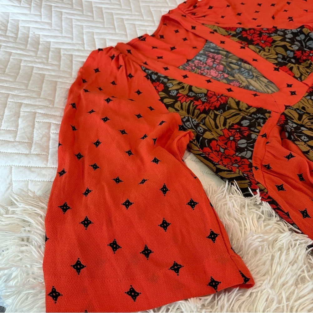 Free People Tallula Poppy Orange Deep-V Mixed Floral Boho Dress Size S - Picture 12 of 16